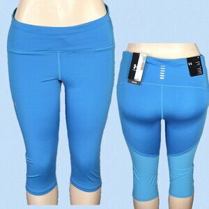 Under Armour L Blue Stretch Mid-Rise Waist Wicking Compression Fit Capri Pants